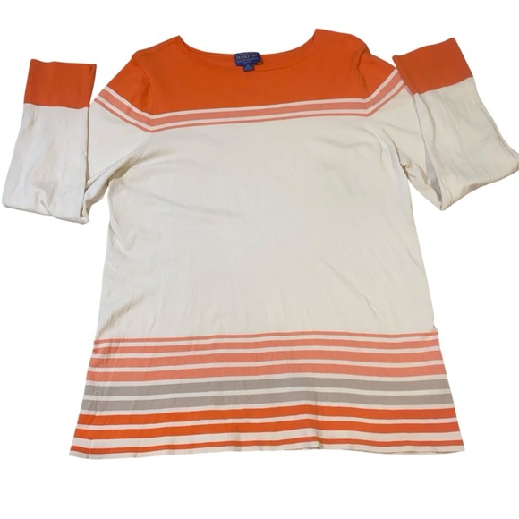 Pendleton Women’s XL Petite Silk Blend Striped Long Sleeve Knit Top Orange Cream - Picture 2 of 11